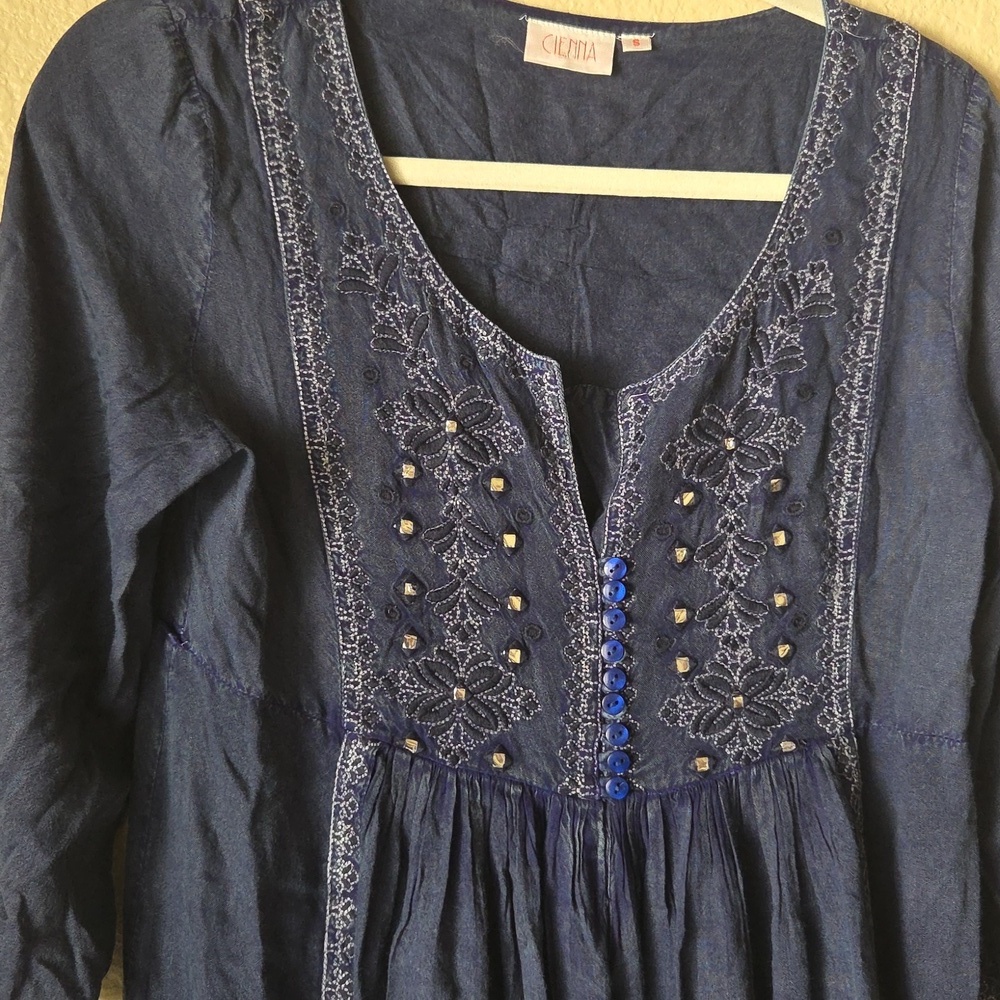 CIENNA Breese Blue Embroidered Dress,SZ S. - Picture 3 of 7